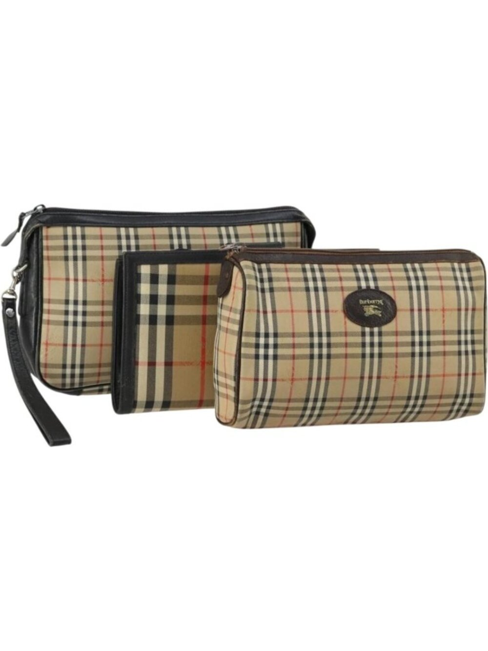Burberrys Nova Check Clutch Bag Canvas 3 Set Beige